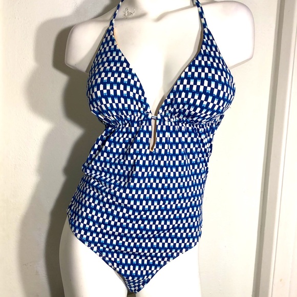 Tart Collections Other - Tart Swim Hera Blue Checkered Open Back One Piece Swimsuit Sz L NEW